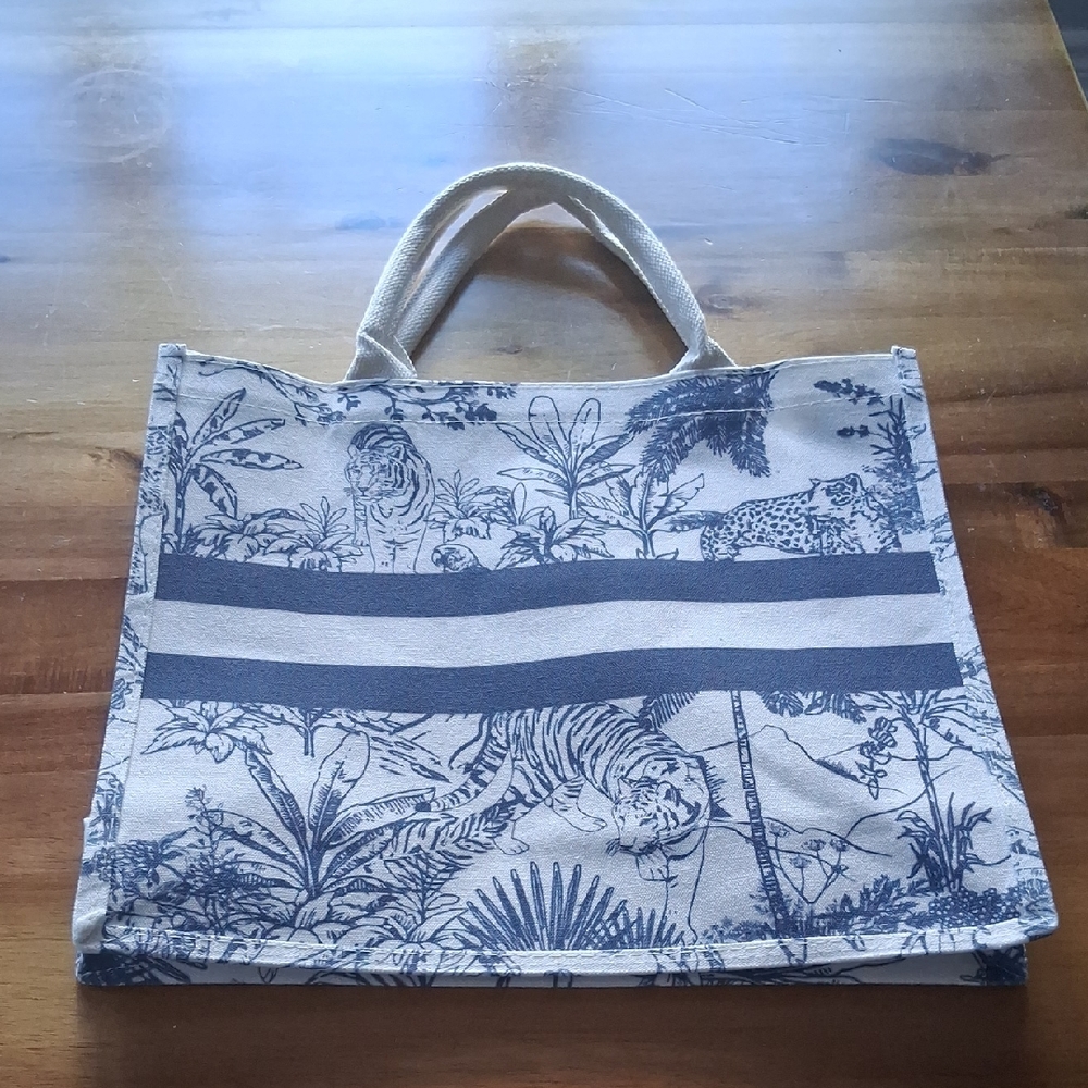 Canvas Tote Bag with Jungle Print